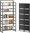 4NM No Assembly 5 Tiers Folding Bookshelf Storage Shelves Vintage Bookcase Standing Racks Study Organizer Home Office (All Black)