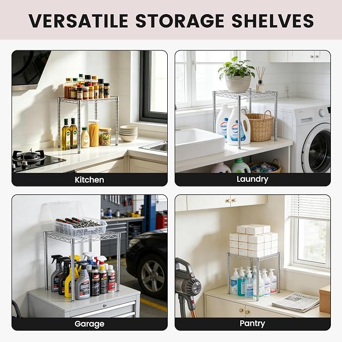 Xcity Storage Shelves, 1 Tier Heavy Duty Metal Shelving Unit, 350 LBS Adjustable Steel Wire Shelf for Commercial, Pantry, Kitchen, Garage, 14" D x 14" W x 15" H, Chrome