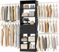 Besiost Closet System, 4-8 FT Closet Organizer Tower with 2 Wooden Drawers and Shelves, Can Fit 60 to 96 inch Walk-in Closet System with 5 Hang Rods, Built-in, Black