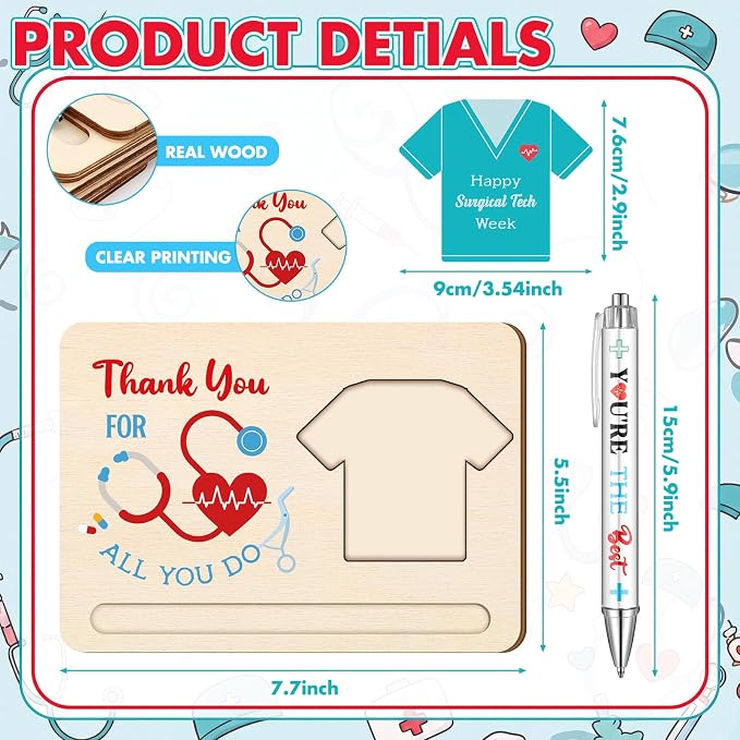 Kosiz 10 Set Happy Surgical Tech Week Gifts Bulk Wooden Inspirational Sticky Note Holder Set for Surgical Technologist Thank You Appreciation Gifts for Technology Staff Doctors Nurses Students