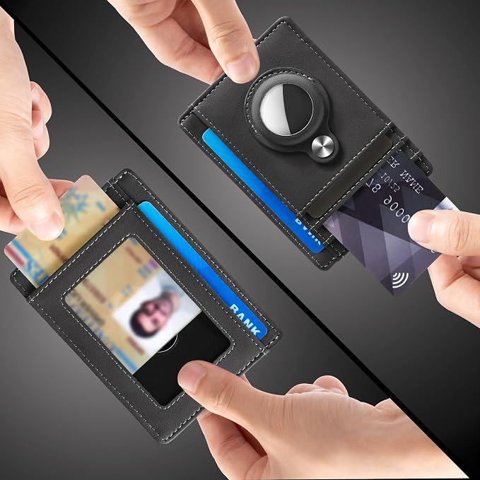Slim Minimalist Front Pocket Air Tag Wallet, RFID Blocking Card Holder Wallet with Airtag Holder