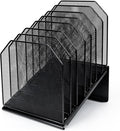 SUMMORO Inclined File Organizer for Desk, 7-Section Vertical File Folder Holder Office Desk Organizer Metal Rack File Wire Mesh Desktop Document Sorter for Office School Classroom Home (Black)