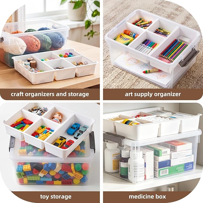 Citylife 17 QT Plastic Storage Box with Removable Tray Craft Organizers and Storage Clear Storage Container for Organizing Bead, Tool, Sewing, Playdoh, Coloring Books, Markers