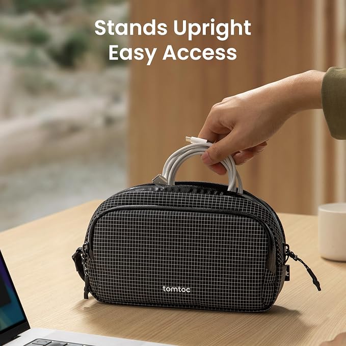 tomtoc Electronic Organizer Travel Case Performance, Dual Compartment Bag | Water Resistant Cable Organization Storage for Charger, Cord, Phone, Hard Drive, Power Bank, Accessories Travel Essentials