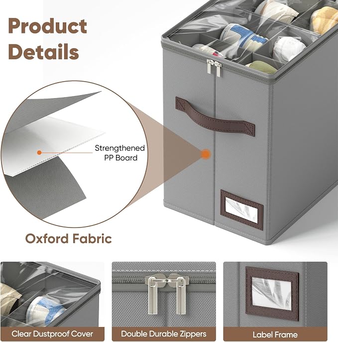 OIAHOMY 2 Pack Shoe Organizer for Closet, Foldable Shoe Storage Bins with Adjustable Dividers, Stackable Oxford Cloth Sneaker Boxes for Entryway Bedroom, Fits Up to 16 Pairs, Grey