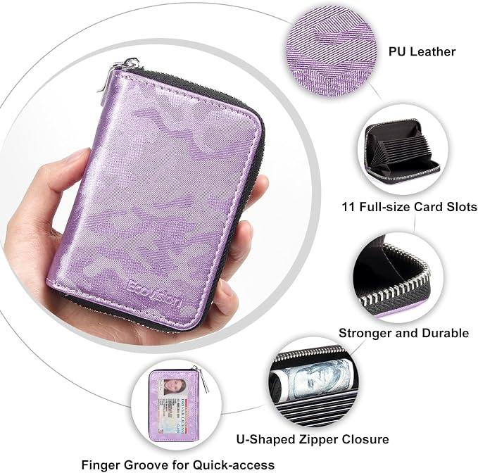 Credit Card Wallet, RFID Card Case Wallet, Zipper Card Cases Holder for Men Women, RFID Blocking, KeyChain Wallet, Compact Size Card Organizer Case for Women