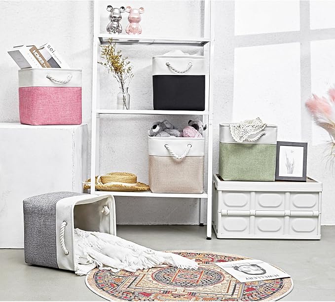11x11 Inch Cube Storage Bins, 6 Pack Fabric Storage Cubes for Shelves, Cube Organizer Bins with Handles, Cloth Cubby Storage Bins for Home(White/black)