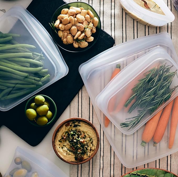 Stasher Silicone Reusable Food Storage Bags, 4-Pack, Reusable Freezer Bags, Microwave, Dishwasher, Oven Safe, Sous Vide, Premium Lunch Containers, Eco Friendly, Snack Bags, Food-safe Silicone, Clear