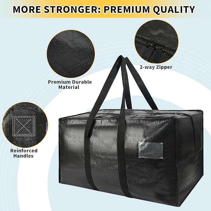 Heavy Duty Extra Large Moving Bags,58 Gallon Jumbo Packing Bags,Huge Moving Storage Bags with Strong Zippers & Carrying Handles,Reusable Big Moving Storage Bags for College Dorm Travel 2Pack