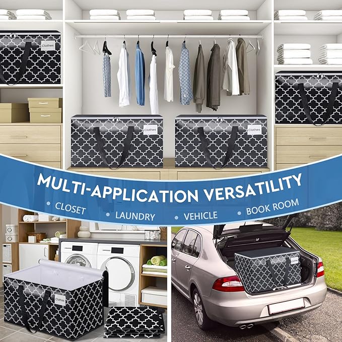 Extra Large Moving Bags, Heavy-Duty Storage Totes with Zipper Top and Sturdy Handles, Moving Supplies for Space Saving and Packing, Collapsible Storage Bags, Black & Gray, 100L, 8-Pack