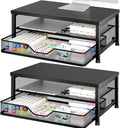 OPNICE Computer Monitor Stand Riser, Desk Organizer with Drawer, Printer & Laptop Stand, Office Desk Accessories & Workspace Desktop Organizers Storage for Office Supplies(Black 2-Pack)