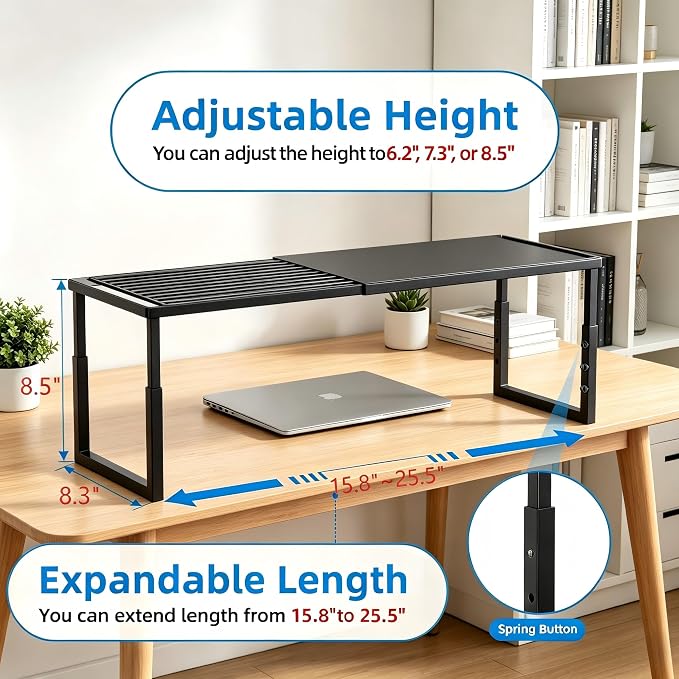Cabinet Shelves, 2 Pack Stackable Shelves for Pantry Storage | Expandable & Height Adjustable Cabinet Organizer Shelf | Metal Shelf Organizer | Black Spice Rack for Pantry Storage