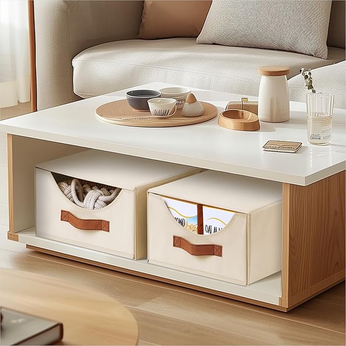 Homsorout Stackable Storage Drawers - Collapsible Storage Bins with Drawers, 4 Pack Closet Shelf Organizer Basket, Fabric Pull Out Organizer for Bedroom, Living Room, Dorm, Beige