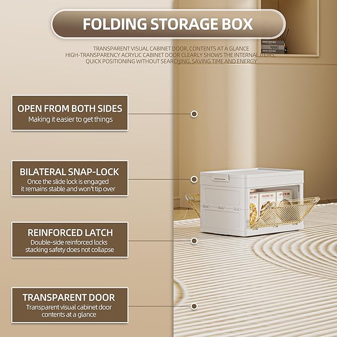 20 QT / 5 Gal Foldable Storage Cabinet - Clear Front & Back Doors with Triple Security Latches, One-Pull Assembly, Grade Organizer for Tools/Toys/Supplies