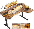 Agilestic 63 Inch L Shaped Electric Standing Desk with Shelf, Height Adjustable Large Desk with Power Outlets & LED, Corner Sit Stand Up Table with Monitor Stand, Computer Workstation, Rustic Brown
