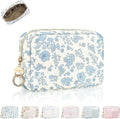 Quilted Small Makeup Bag, Multi Pockets Cosmetic Pouch, F-Blue | Floral Travel Makeup Pouch, Make Up Pouch for Women, Purse Organizer Pouches for Travel/ Gym/ Daily Use, Perfect Gifts