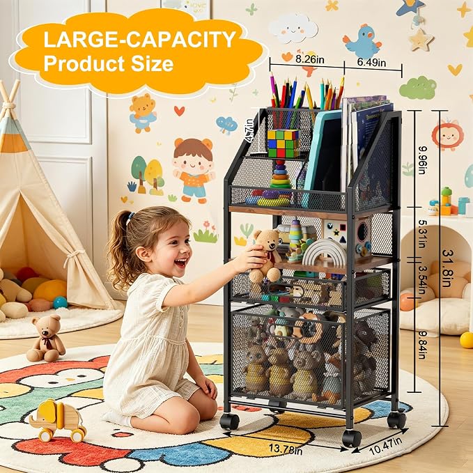 Rolling Cart with Drawers Metal Moving Craft Storage Cart with Lockable Wheels Wood&Mesh Rolling Utility Organizer Filing Cabinets for Home Office Classroom Organization(31 * 15 * 10 Inch)