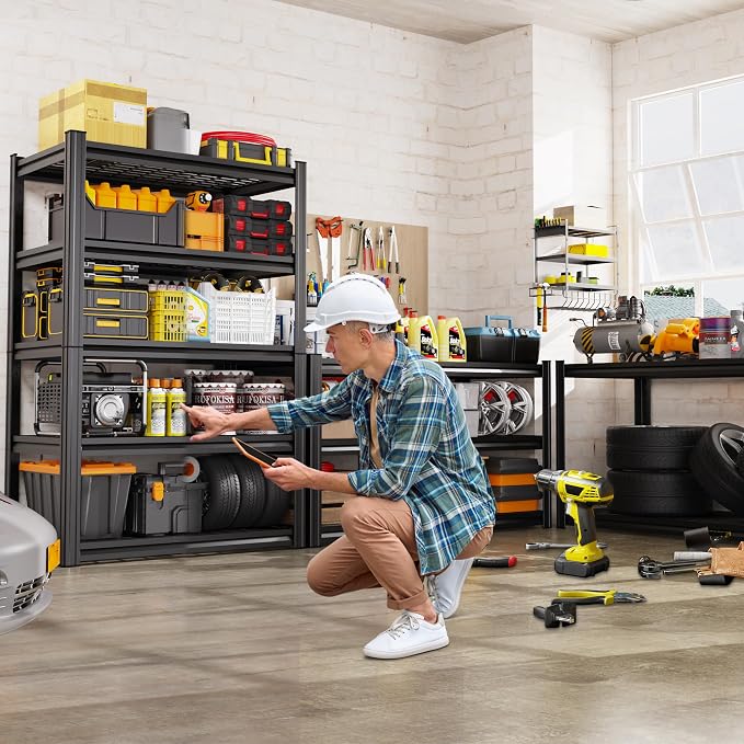Set of 7 Garage Shelving-3000 lbs 5 Tier Storage Shelves,Adjustable Heavy Duty Metal Shelving Unit and Storage Large Wire Rack,Utility Steel Shelf for Warehouse Industrial Pantry Basement -78"x46"x20"