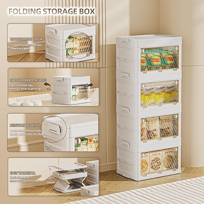 72 QT / 18 Gal Foldable Storage Cabinet - Clear Front & Back Doors with Triple Security Latches, One-Pull Assembly, Grade Organizer for Tools/Toys/Supplies