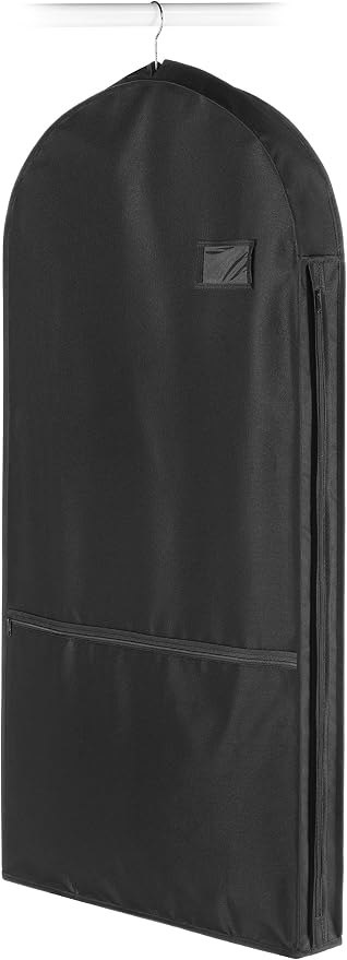 Whitmor Deluxe Garment Bag with Zipper Pocket, Heavy Duty 3" Gusset Clothes Cover for Suits, Dresses & Uniforms, Water-Repellent Polyester with ID Pocket & Accessory Pocket, 42'' Black