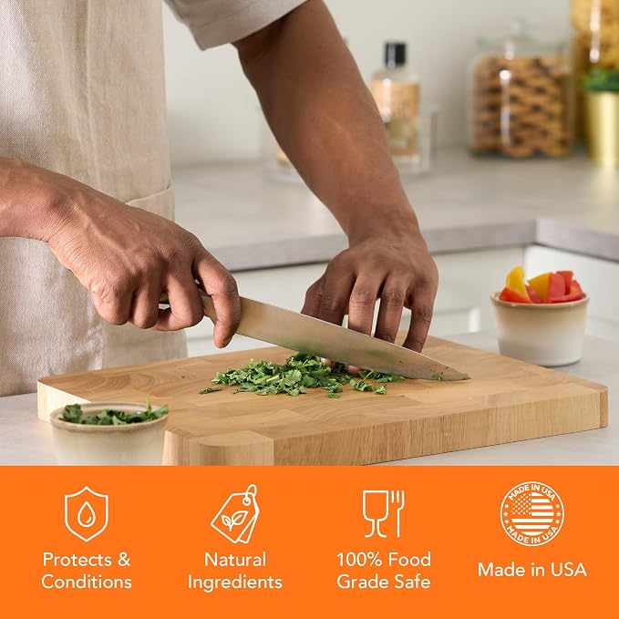 CLARK'S Natural Cutting Board Spray Cleaner, with Microfiber Cloth, for Wood Countertop – Pure Ingredients Filtered Water, Distilled Vinegar, Castile Soap, Lemon & Orange Citrus Oil Extracts, 12oz