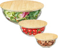Vtopmart 3 Pack Glass Mixing Bowls with Bamboo Lids Set, Salad Bowl Set, Nesting Kitchen Bowls for Serving, Prepping, Cooking and Baking, Dishwasher & Microwavable Safe