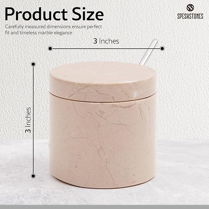 Marble Salt Cellar 3 Inch Beige Table Salt Containers for Countertop - Sugar Bowl With Lid, Salt Holder, Spice Jars, Salt Box for Seasoning Storage Container, Salt Dish for Kitchen Decor