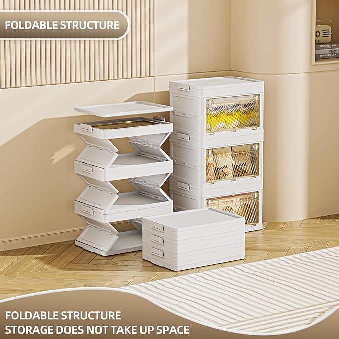 56 QT / 14 Gal Foldable Storage Cabinet - Clear Front & Back Doors with Triple Security Latches, One-Pull Assembly, Grade Organizer for Tools/Toys/Supplies