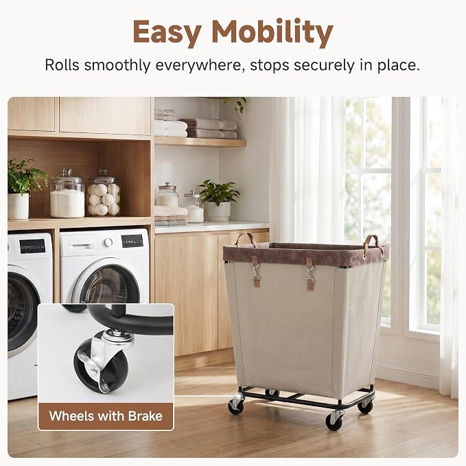 StorageWorks Laundry Basket with Wheels for Clothes, 210L Tan Hamper Cart