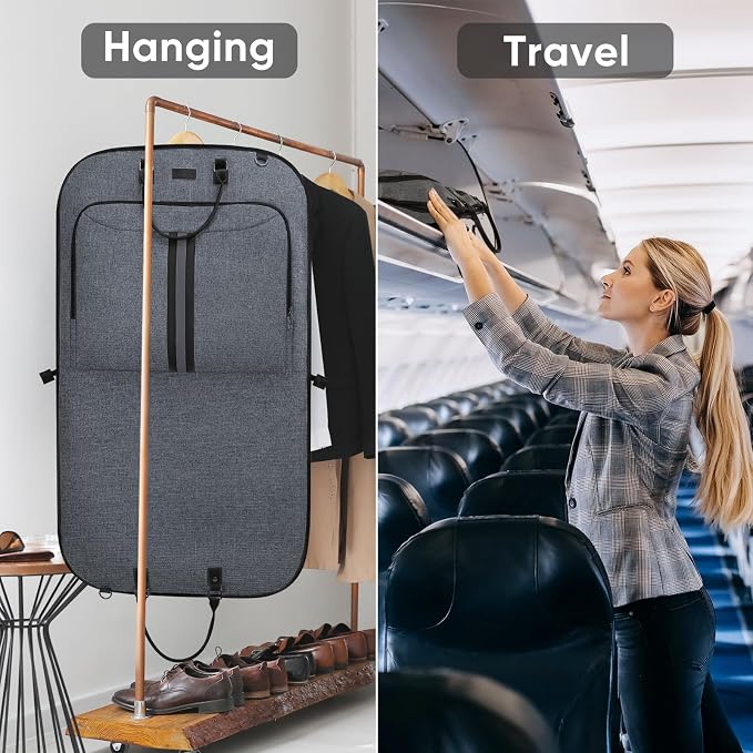 BALEINE Travel Garment Bag, Travel Suit Bag for Men, Water Resistant Carry on Garment Bag for Hanging Clothes, Garment Duffel Bag for Travel Business (Grey, 42")