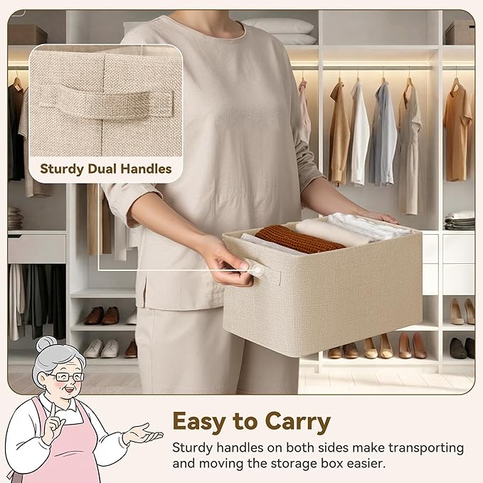 GRANNY SAYS Storage Bins for Closet, Linen Closet Organizers and Storage Baskets with Metal Frame, Storage Bins for Organizing Living Room, Bedroom Wardrobe, Foldable, Sturdy, Light Taupe, 2-Pack