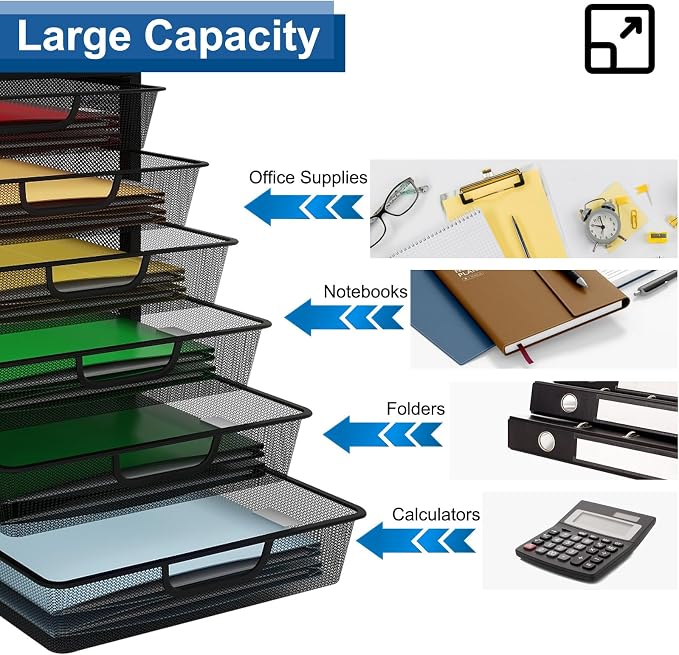 Natwind Mesh Desk Organizer with 6 Tier Sliding Drawers,Black | Paper Sorter, Multi-Functional Home Office Supplies Storage Tray for Letters, Documents,Mail, Files, Arts & Crafts Supplies