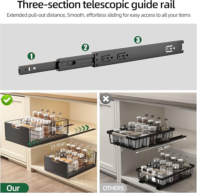 NETEL Pull Out Cabinet Organizer, 2 Pack No Drill Slide Out Drawers for Kitchen Cabinets, Metal Pantry Pull Out Shelves, Kitchen Cabinet Organizer, Pull Out Home Organizers, 11.8" W X 15.7" D X 6.9" H