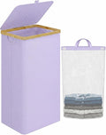 iEGrow Laundry Hamper with Lid, 110L Large Laundry Basket with Removable Bag, Clothes Basket Hamper with Bamboo Frame for Clothes Towels Organizer- Purple