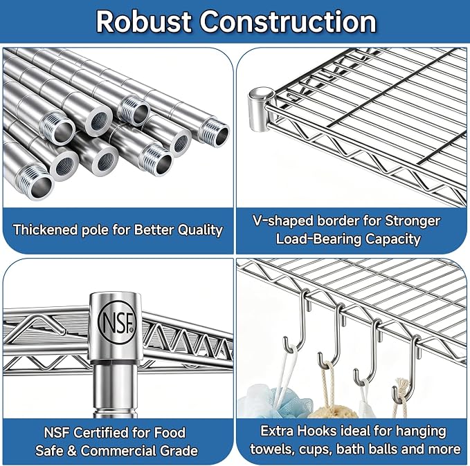 48" W Garage Shelving with Wheels Storage Shelves 5 Tier Wire Shelving Adjustable Metal Storage Shelves for Garage, Basement, Warehouse, Commercial, Industrial, 48" W x 81" H x 24" D 2Pack