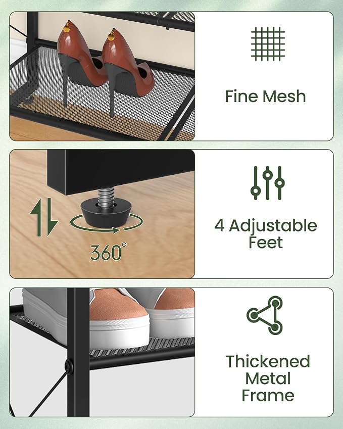 CHOEZON Shoe Rack, 3-Tier Shoe Rack for Closet, Metal Shoe Storage Organizer, Shoe Rack for Entryway, Shoe Shelf with Adjustable Feets, for Entryway, Hallway, Living Room, Bedroom, Black TXJ13BB