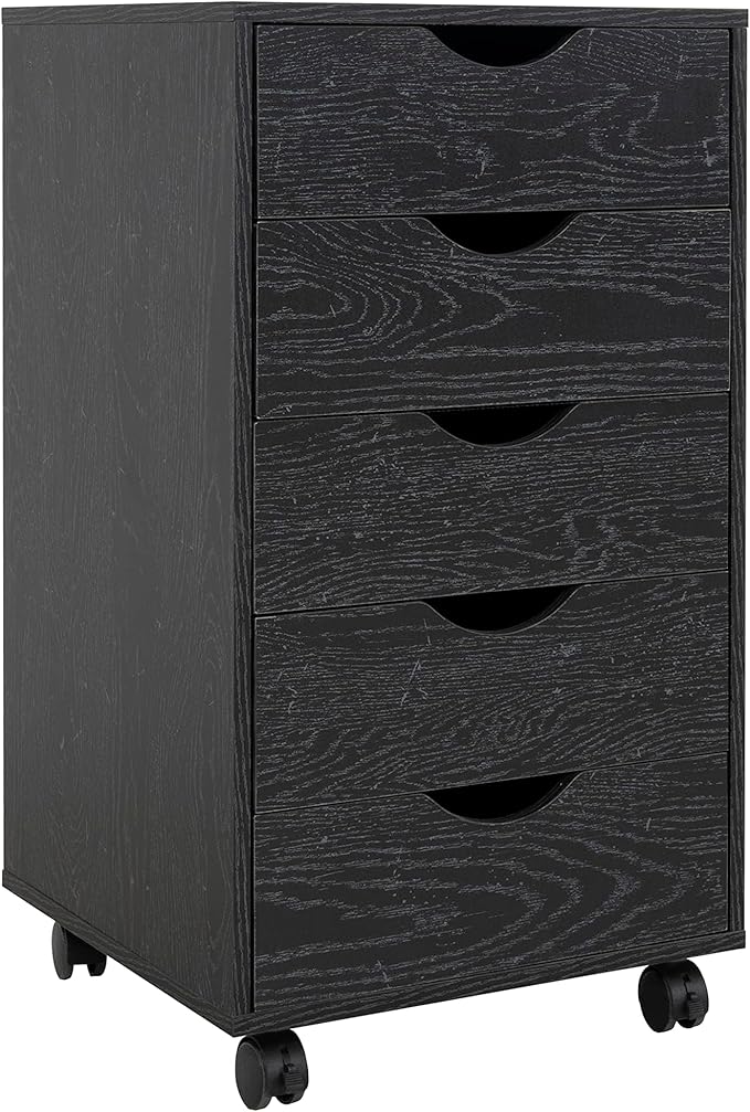 Naomi Home 5 Drawer Office Storage File Cabinet Under Desk Cabinets for Organization Filing with Wheels, Printer Stand Storage, 180 lbs Capacity, Distressed Black