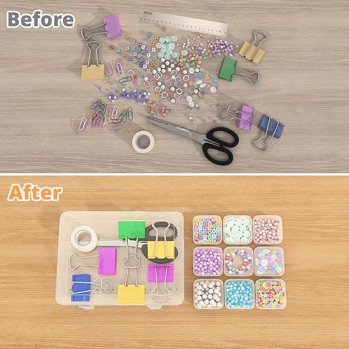 Mathtoxyz Bead Organizer Box(Red,Yellow,Blue), 30Pcs Small Bead Organizers and Storage Plastic Cases Mini Clear Containers Boxes with Hinged Lid and Rectangle for Bracelet Making DIY Jewelry Craft