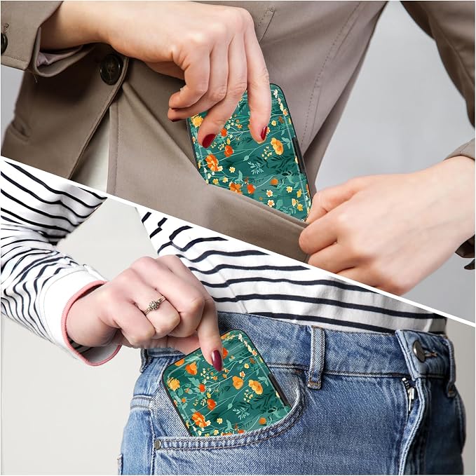 Card Holder Credit Cards Holder for Women RFID wallet women Business Card Holder Wallet Mini Aluminum Card Wallet RFID Blocking Slim Metal Hard Card for Women, Flowers and Plants
