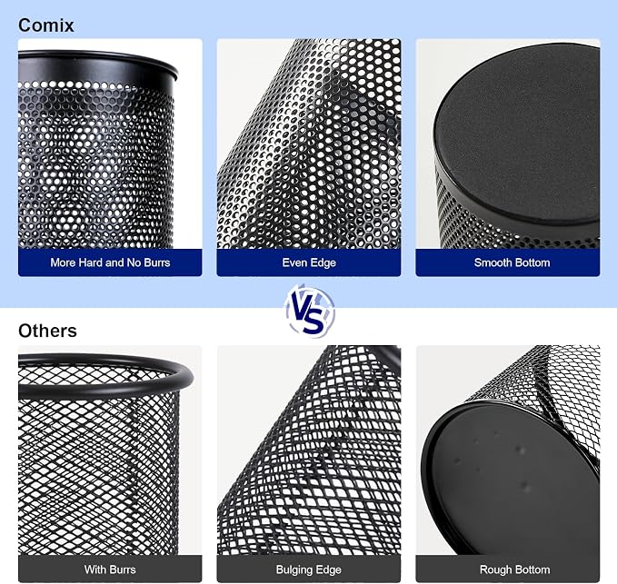 Comix Pen Holder Desk Organizer, Wire Mesh Pencil Cup with Foam Pad and Non-Slip Bottom Office Supplies Desk Accessories for Home Office School, 1 Pack