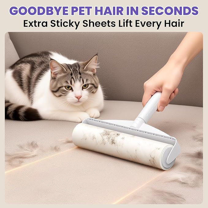DELOMO 9.45” Large Lint Roller for Pet Hair, Short Handle for Couches | Extra-Wide Sticky Roller, 450 Extra Sticky Sheets, Cleans Faster on Sofa, Beds, Carpets, Clothing, Furniture & Car Seats