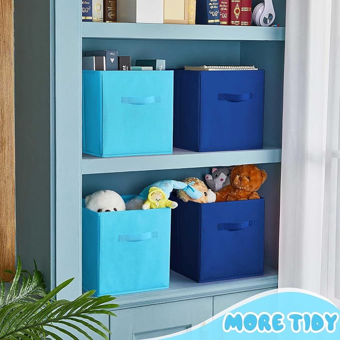 Yinder 12 Pcs Cube Storage Bin Blue 10.5''x10.5''x11'' Storage Bins for Playroom Decor Colorful Bins for Kids Foldable Baskets for Nursery Organizer Boxes Fabric Boxes(Dark and Light Blue)