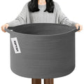 90L Extra Large Blanket Basket,Rope Woven Storage Basket with Handles, Laundry Hamper for Toys, Clothes, Pillows & Towels, Perfect for Living Room, Nursery & Bedroom,Dark Gry