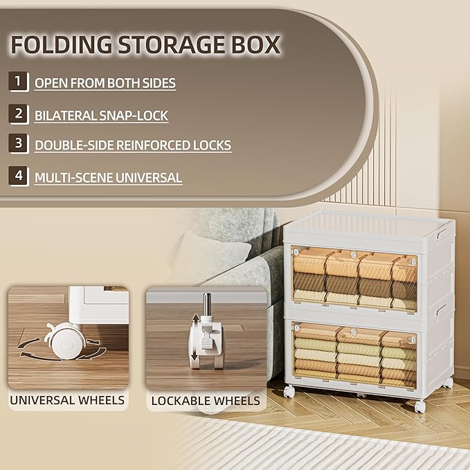132 QT / 33 Gal Heavy-Duty Foldable Storage Cabinet - Dual Transparent Doors, 360° Industrial Wheels, Tool/Equipment Warehouse Storage
