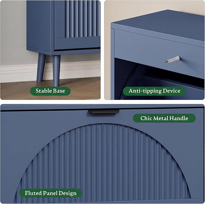 Xixini Shoe Storage Cabinet with 6 Flip Drawers, 50" Tall Narrow Wood Fluted Shoe Organizer for Entryway, Freestanding Wooden Hidden Slim Shoe Rack for Front Door Entrance, Hallway, Foyer, Navy Blue