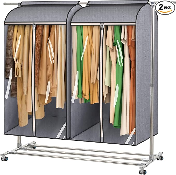 MISSLO 43" Hanging Garment Bags for Hanging Clothes Fully Enclosed Coat Bags for Closet Storage Clothes Cover with Large Clear Window and 3 Zippers (Rack not included), 2 Packs