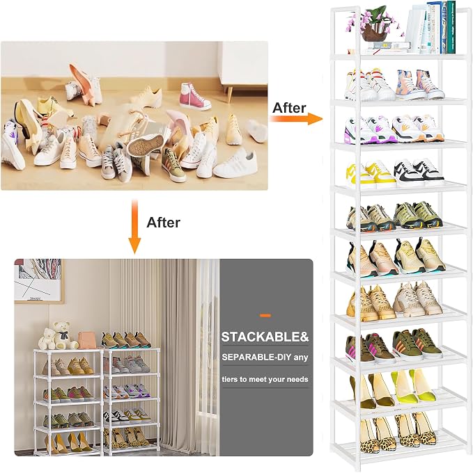 OYREL Sturdy Metal Shoe Rack Organizer, Narrow Shelf Stand for Closets
