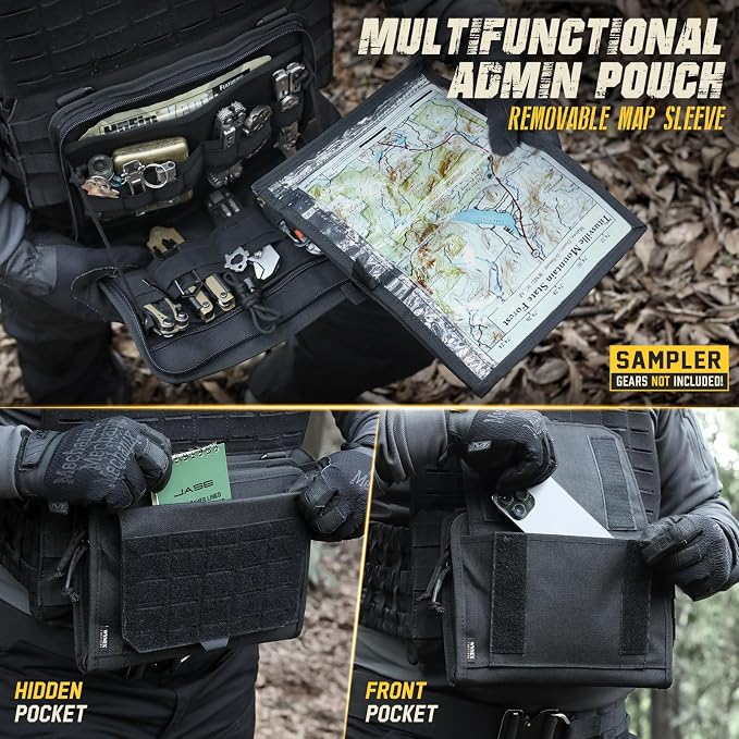 WYNEX Tactical Molle Admin Pouch, Laser-Cut, EDC Organizer Tool Pouch | Utility Organizer EDC Medical Bag, EDC Pocket Modular Pouch, Tactical Accessories EDC Pouch, Include U.S Patch