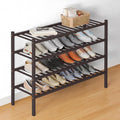 Smiry Bamboo Shoe Rack for Closet, 4 Tier Long Wooden Shoe Organizer, Stackable Wood Shoe Storage Shelf for Entryway, 14 Vertical Slats, 2+2 Stack Heavy-Duty Legs, 33.86"x11.02"x25.98", Brown
