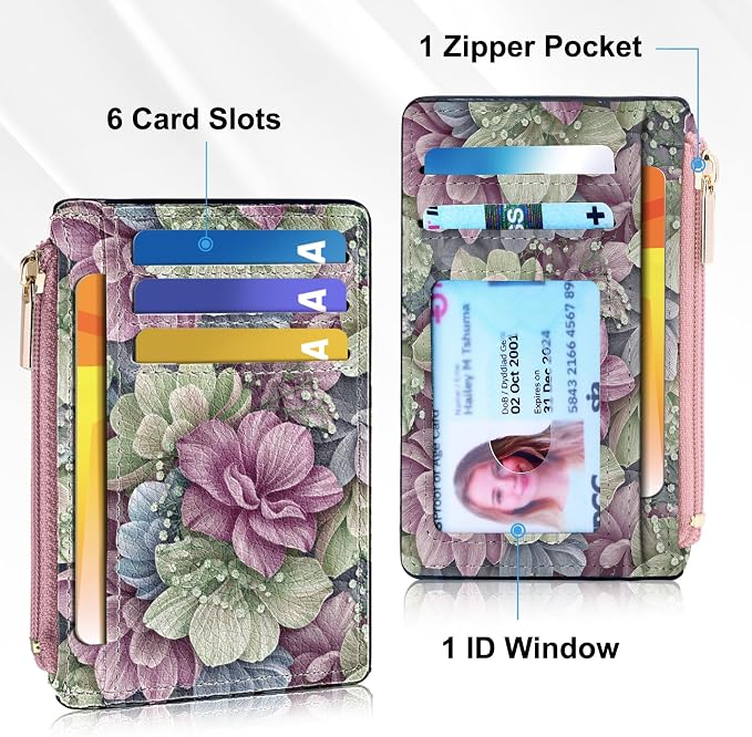 Tipmile Womens Credit Card Holder Wallet, Small Slim RFID Blocking Sleeve | Mini Tiny Cute ID Case, Minimalist Zipper Pocket Wallet, Thin Coin Purse, Mothers Gift